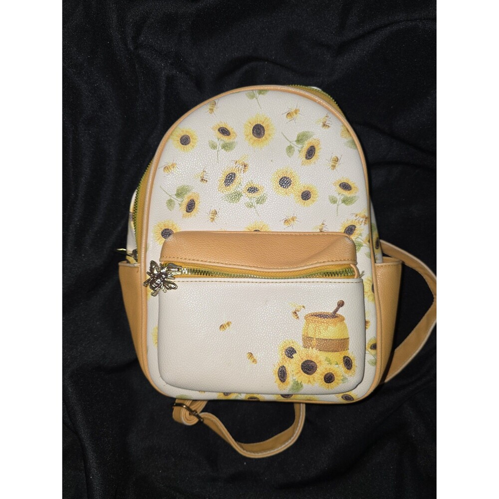 Sunflower bee & honey pot print mini backpack purse bag tote!